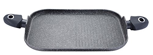 Inducción – Sartén para carne plancha Sartén Sartén Cacerola rectangular de aluminio fundido (tamaño: longitud 36 cm x ancho 24 cm + revestimiento de mármol)