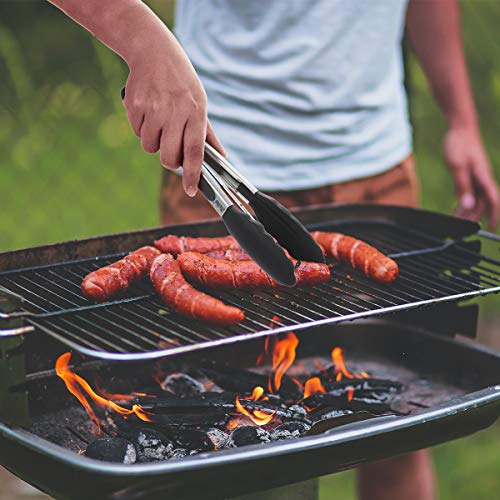 iNeibo Pinzas de Cocina en Acero Inox Silicona de Grado Alimenticio Resistente al Calor Limpia Fácil Ahorra Espacio Buen Agarre Tamaño 23cm para Barbacoa Cocina