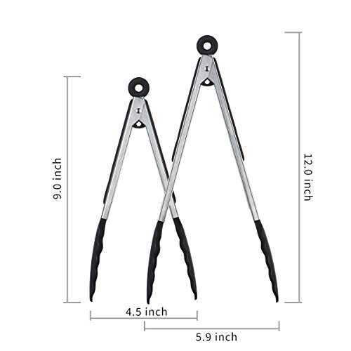 iNeibo Pinzas de Cocina Silicona de Grado Alimenticio en Acero Inox Resistente al Calor Limpia Fácil Ahorra Espacio Buen Agarre para Barbacoa Cocinar