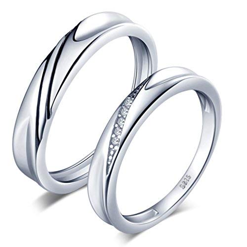 Infinite U Simple Wave de plata de ley 925 con circonita cúbica para parejas, anillo de compromiso, para aniversario. Tamaño: 15,40-20,02 mm