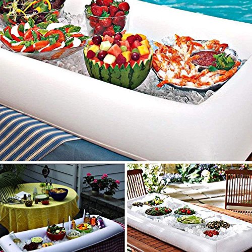 Inflable Piscina Mesa de Bar Gran Buffet Bandeja Servidor con Tapón de Drenaje Mantener Ensaladas y Bebidas Fría de Hielo para Fiestas Indor al Aire Libre Uso Bar Accesorios de Fiesta