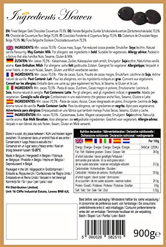 Ingredients Heaven - 70,5% Cobertura de Chocolate Negro Belga - Finest Belgian Dark Chocolate Couverture - 900g