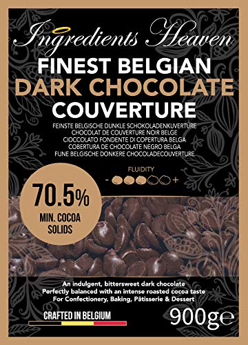 Ingredients Heaven - 70,5% Cobertura de Chocolate Negro Belga - Finest Belgian Dark Chocolate Couverture - 900g