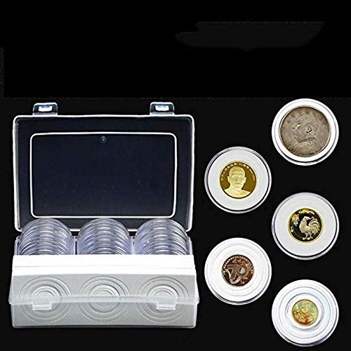 inherited 30 Piezas 46mm Cápsulas de Monedas de Plástico Funda de Moneda Redonda Contenedor y 30 Piezas Junta Protectora Caja Funda de Moneda con Caja Organizador de Almacenaje de Plástico