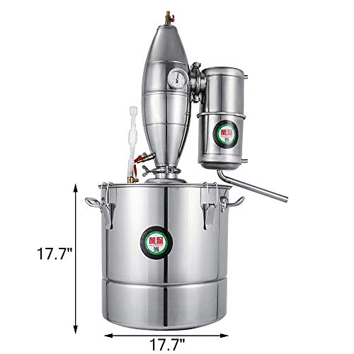 InLoveArts Home 4.4Gal Agua Alcohol Destilador Acero inoxidable, la caldera de vino con termómetro se utiliza para hacer el rocío puro de pétalos, aceites esenciales, vino de frutas, agua destilada.