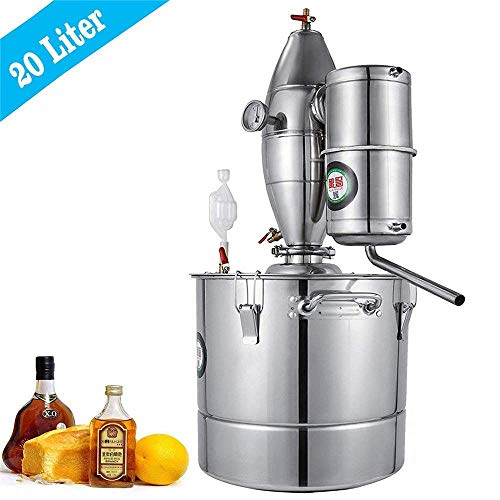 InLoveArts Home 4.4Gal Agua Alcohol Destilador Acero inoxidable, la caldera de vino con termómetro se utiliza para hacer el rocío puro de pétalos, aceites esenciales, vino de frutas, agua destilada.