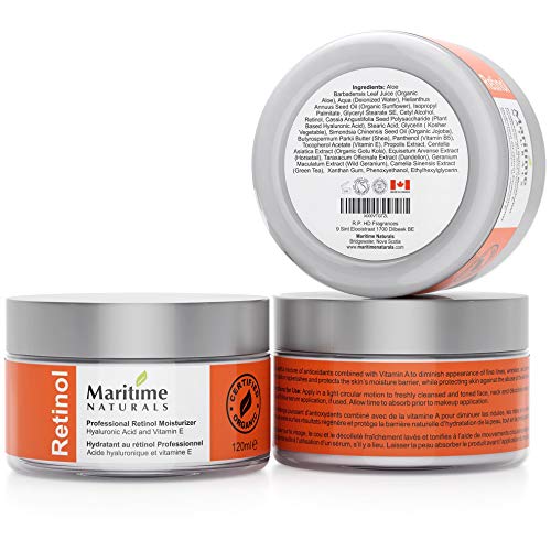 Inmensa 120 ml Crema Hidratante con Retinol + Ácido Hialurónico + Vitamina E - Retinol de grado profesional - Manteca de Karité - Vegana - Cuidado Natural de la piel por Maritime Naturals