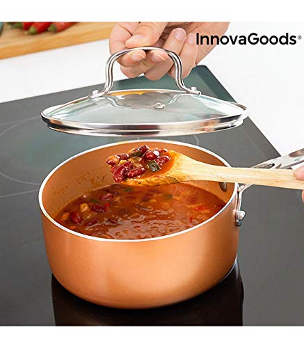 InnovaGoods IG813918 Batería de Cocina con Vaporera Copper-Effect (6 Piezas), aluminio, acero inoxidable y vidrio