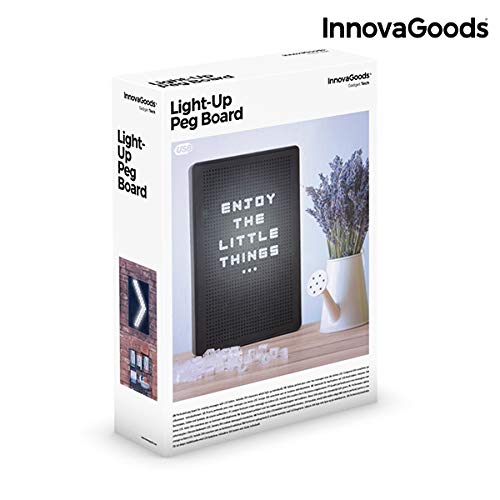 InnovaGoods Pizarra Perforada para Insertar Letras LED, Negro