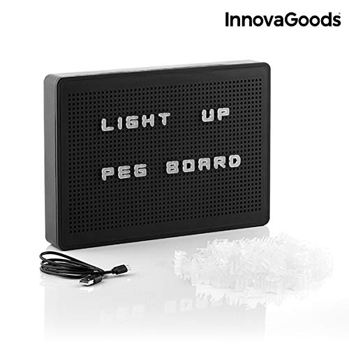 InnovaGoods Pizarra Perforada para Insertar Letras LED, Negro