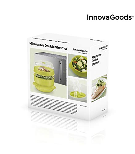 InnovaGoods Vaporera Doble para Microondas Fresh, Verde, 22 x 12/17 cm