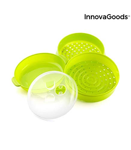 InnovaGoods Vaporera Doble para Microondas Fresh, Verde, 22 x 12/17 cm