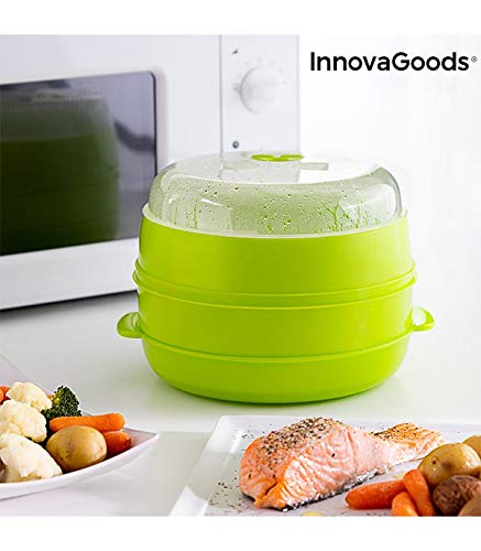 InnovaGoods Vaporera Doble para Microondas Fresh, Verde, 22 x 12/17 cm