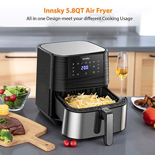 Innsky 5,5L 1700W freidora sin Aceite con 7 programas + función de Inicio diferido, Panel LED, Temperatura y tiempo ajustable. Freidora Aire caliente con libro de Recetas Sin BPA ni PFOA, Regalo ideal