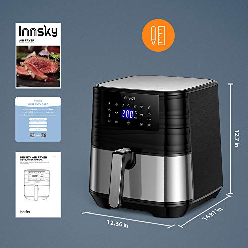 Innsky 5,5L 1700W freidora sin Aceite con 7 programas + función de Inicio diferido, Panel LED, Temperatura y tiempo ajustable. Freidora Aire caliente con libro de Recetas Sin BPA ni PFOA, Regalo ideal