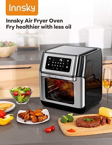 Innsky Freidora sin Aceite 10L 1500W Horno de Aire Caliente con 10 Programas, Pantalla LED Táctil, freidora de Aire Caliente con 6 Accesorios Gratis, Negro/Plateado (10 litros)