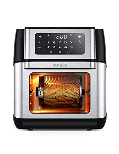 Innsky Freidora sin Aceite 10L 1500W Horno de Aire Caliente con 10 Programas, Pantalla LED Táctil, freidora de Aire Caliente con 6 Accesorios Gratis, Negro/Plateado (10 litros)