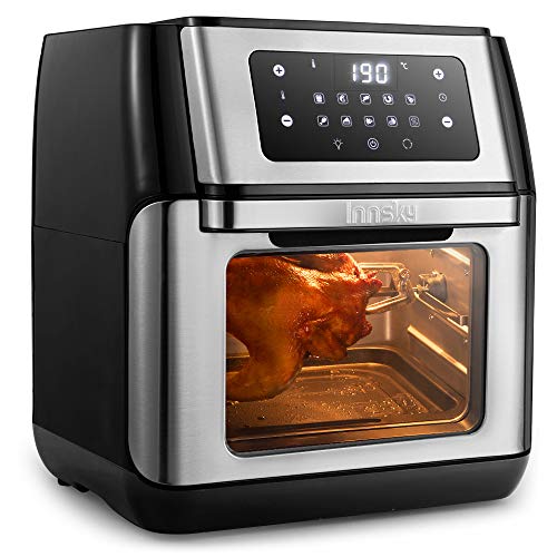 Innsky Freidora sin Aceite 10L 1500W Horno de Aire Caliente con 10 Programas, Pantalla LED Táctil, freidora de Aire Caliente con 6 Accesorios Gratis, Negro/Plateado (10 litros)