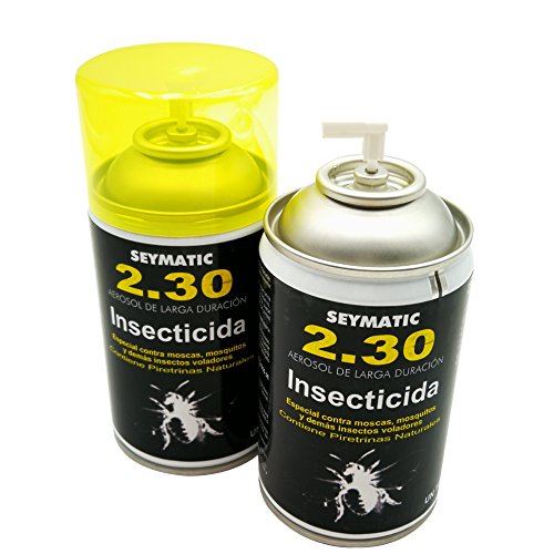 Insecticida Profesional Seymatic 2.30, con Piretrinas sintéticas y naturales. Mata fulminantemente Moscas, Mosquitos y cualquier insecto volador. Aroma neutro. Pack de 6 insecticidas