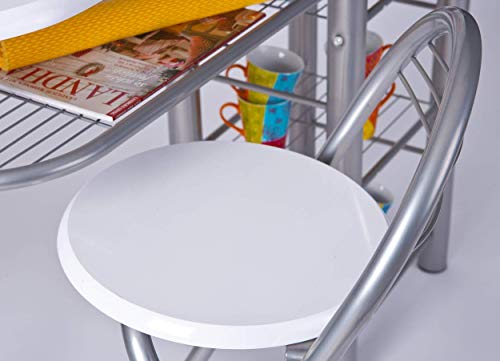 Inter Link Frolly 1 Mesa de Cocina con 2 taburetes de Bar MDF Blanco Metal Brillante Gris Plateado, Aluminio