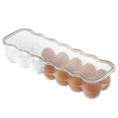 InterDesign Fridge/Freeze Binz Envase para huevos, huevera de plástico apilable para 14 huevos, caja de huevos, transparente