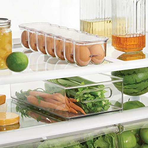 InterDesign Fridge/Freeze Binz Envase para huevos, huevera de plástico apilable para 14 huevos, caja de huevos, transparente