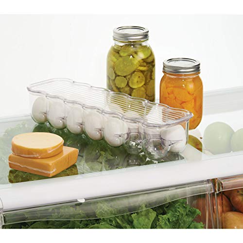 InterDesign Fridge/Freeze Binz Envase para huevos, huevera de plástico apilable para 14 huevos, caja de huevos, transparente