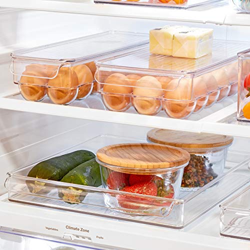 InterDesign Fridge/Freeze Binz Envase para huevos, huevera de plástico grande para 21 huevos, caja de huevos, transparente