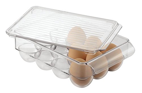 InterDesign Fridge/Freeze Binz Envase para huevos, huevera de plástico pequeña para 12 huevos, caja de huevos, transparente