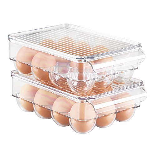 InterDesign Fridge/Freeze Binz Envase para huevos, huevera de plástico pequeña para 12 huevos, caja de huevos, transparente