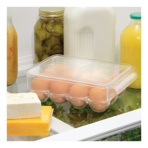 InterDesign Fridge/Freeze Binz Envase para huevos, huevera de plástico pequeña para 12 huevos, caja de huevos, transparente