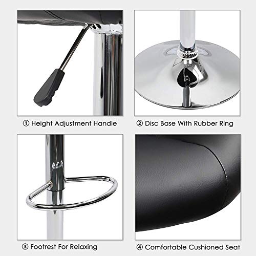 IntimaTe WM Heart Set de 2 x Taburetes de Bar Cuadrado y Moderno, Cuero de PU Telesilla con Respaldo Medialuna Altura Ajustable Giratoria para Bar Cocina (Negro)