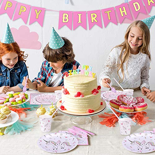 INTVN 72 pcs Vajilla de Unicornio Desechable, Suministros de fiesta de unicornio,Vasos, Platos, Servilletas, Cubiertos Vajilla de cumpleaños Infantil para Unicornio Fiesta 12 Invitados