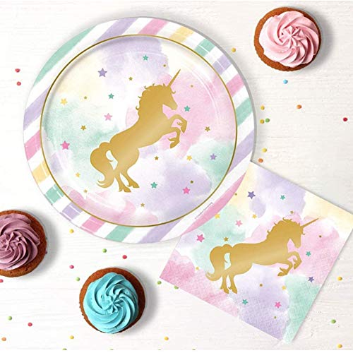 INTVN Vajilla de Unicornio Desechable - 67 Piezas Kit de Suministros de Fiesta de Unicornio, Vasos, Platos, Mantel, Servilletas, Cubiertos de Cumpleaños Infantil para Fiesta de Niña - 6 Invitados