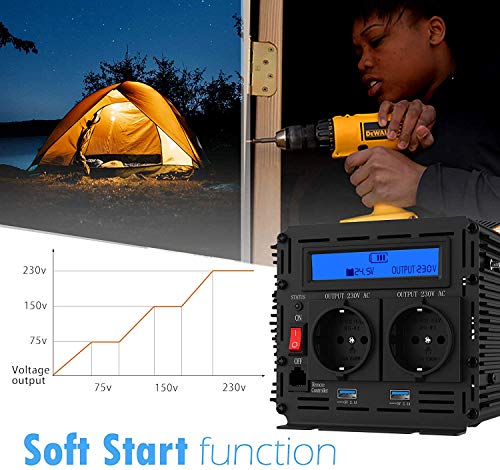 Inversor electrico de 2000 4000w convertidor de voltaje de 24v a 230v transformador de corriente de onda sinusoidal modificada LCD