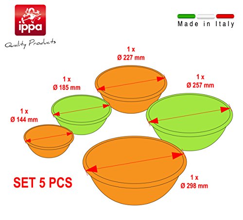I.P.P.A. - Juego de 5 ensaladeras de polipropileno 100 % fabricado en Italia - 800 g