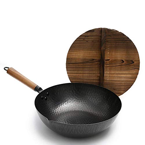 Irinay Ollas De Cocina Sartenes Hierro Martillado A Mano Wok Tradicional con Hierro Fundido Wok Especiado con Dosel De Abeto Chino Negro Venta Inicio Uso Diario Producto