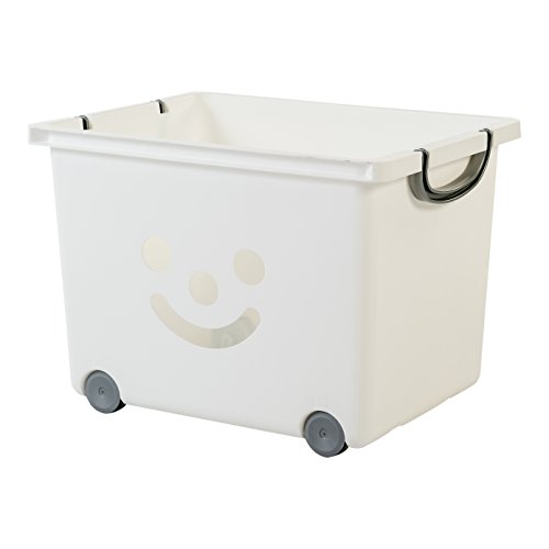 Iris Ohyama, lote de 2 cajas grandes de almacenamiento de juguete sobre ruedas - Smiley Kids Boxes - KCB-43, blanco/plata, 34 L, 43,5 x 32,5 x 31,5 cm