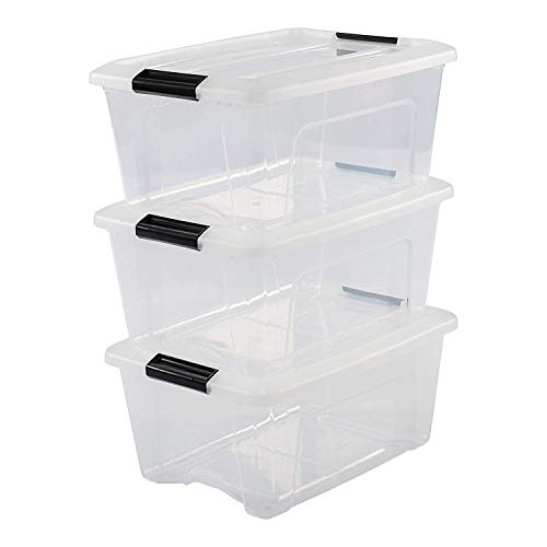 Iris Ohyama New Top Box NTB-15 - lote de 3 cajas apilables de almacenamiento, Transparente, 15 L