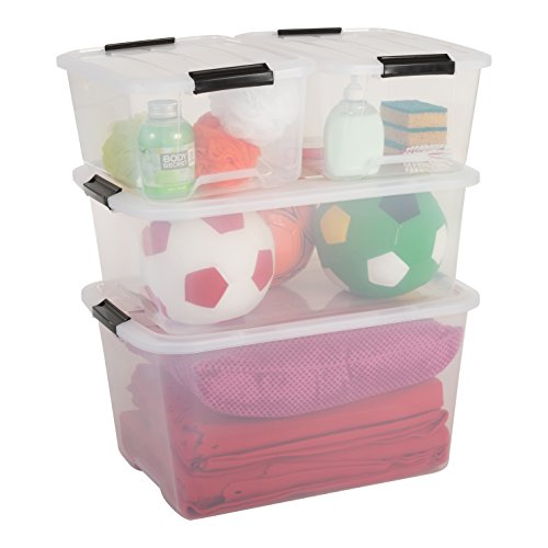 Iris Ohyama Top Box TB-15 Lote de 3 Cajas apilables de Almacenamiento con Cierre de Clip, Plastico, 15 L, 39 x 29 x 18.6 cm, 3 Unidades