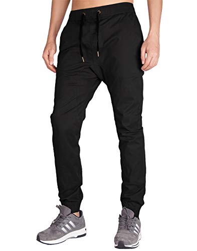 ITALY MORN Pantalón para Hombre Casual Chino Jogging Algodón (XS, Negro)