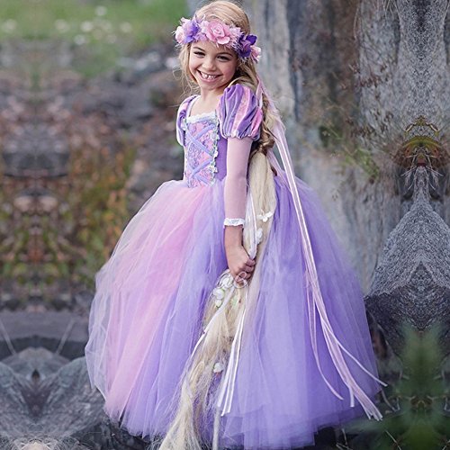 IWEMEK Sofia el Primer Traje de Princesa Rapunzel Disfraz Carnaval para Ninas Halloween Navidad Cumpleaños Cosplay Costume Vestido Largo de Fiesta de Baile de Tul Morado 4-5 Años