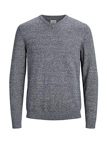 Jack & Jones Jjebasic Knit V-Neck Noos suéter, Gris (Navy Blazer Detail: Twisted with Jet Stream), XX-Large para Hombre