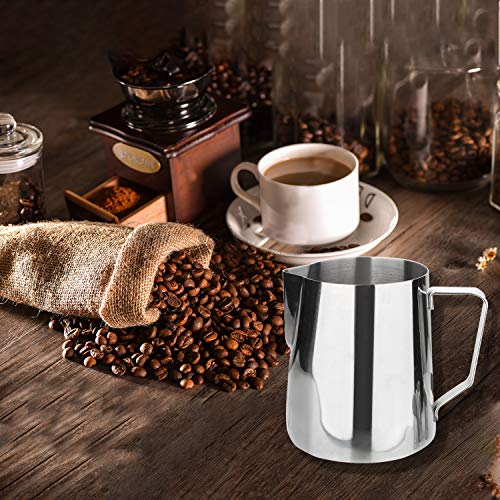 Jarra de Leche de Acero Inoxidable, 350 ml Taza de Café de Mano con Marca de Medición y Lápiz Artístico de Leche