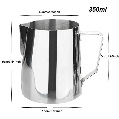 Jarra de Leche de Acero Inoxidable, 350 ml Taza de Café de Mano con Marca de Medición y Lápiz Artístico de Leche