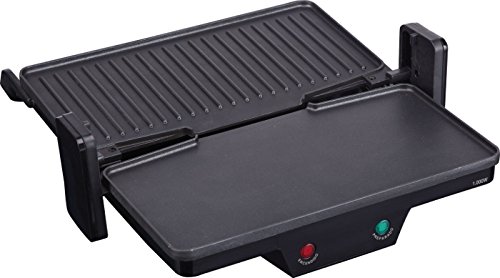 Jata GR266 Grill de Asar 3 en 1 con Placa Superior Baja Recta 180° Para un Mejor Cocinado Placas mixtas 27 x 14 cm Presión de Asado Uniforme Antiadherente