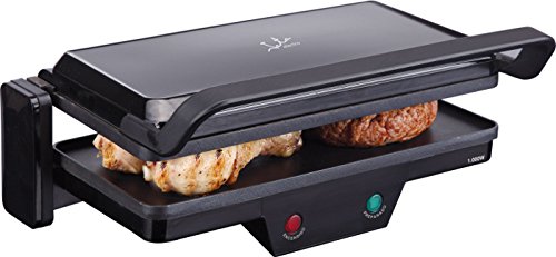 Jata GR266 Grill de Asar 3 en 1 con Placa Superior Baja Recta 180° Para un Mejor Cocinado Placas mixtas 27 x 14 cm Presión de Asado Uniforme Antiadherente