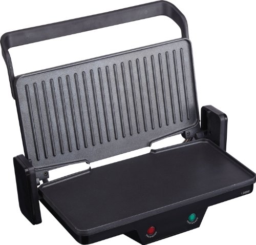 Jata GR266 Grill de Asar 3 en 1 con Placa Superior Baja Recta 180° Para un Mejor Cocinado Placas mixtas 27 x 14 cm Presión de Asado Uniforme Antiadherente