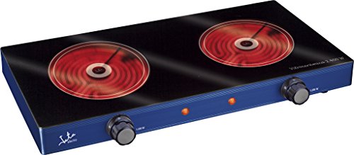 Jata V142 Cocina Eléctrica Vitrocerámica con Dos Placas de 16,5 cm Cuerpo Metálico 2 Termostatos Regulables de Temperatura 2400 W