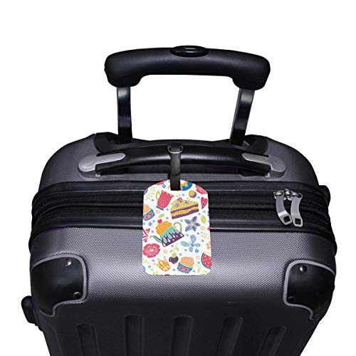 Jeansame etiqueta para equipaje de viaje de piel personalizada con diseño de pasteles coloridos, tetera, café, helado, multicolor (Multicolor) - TopTopJ004AB1929